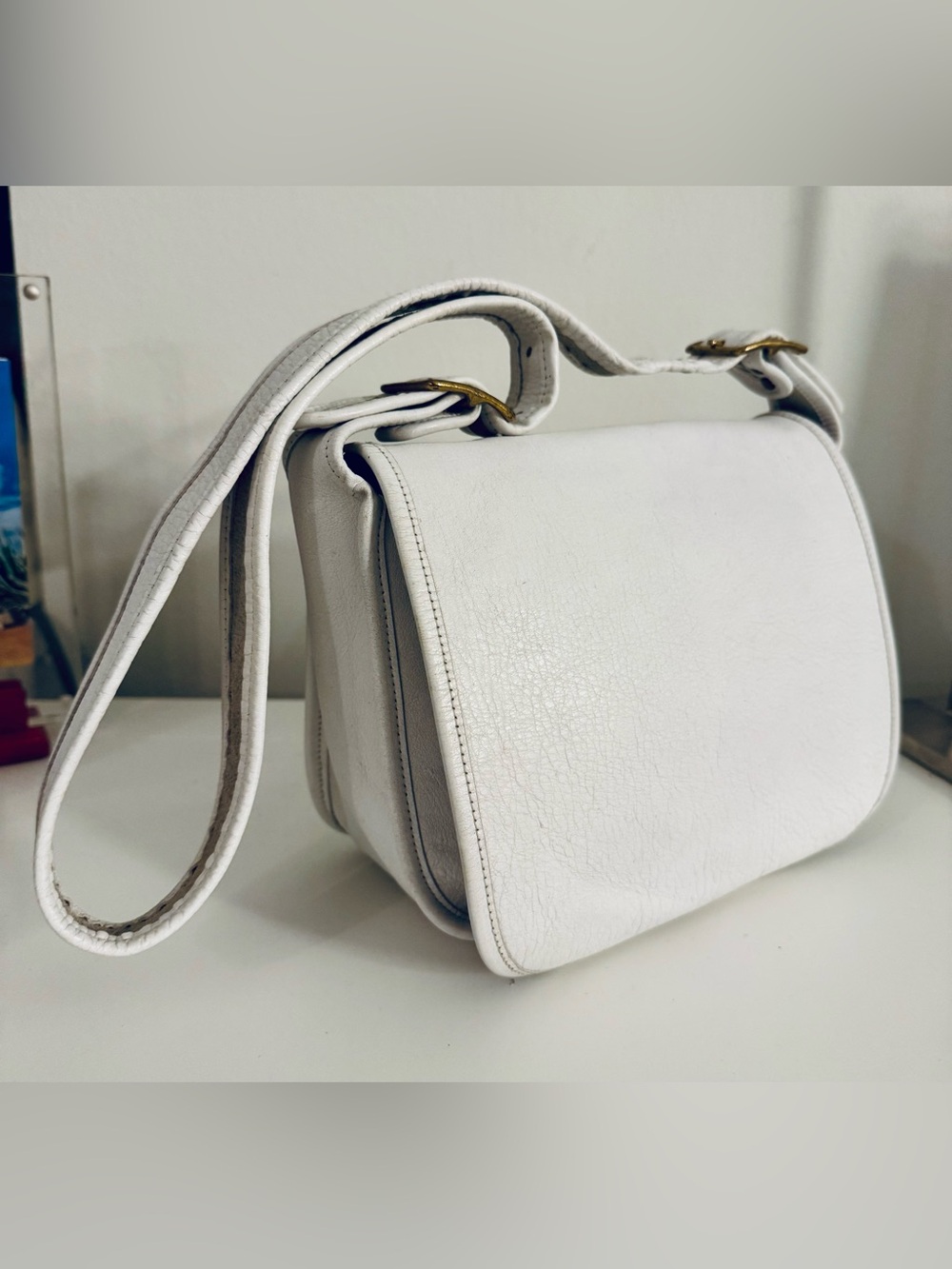 Vintage coach metal tag mini pouch white 70’s